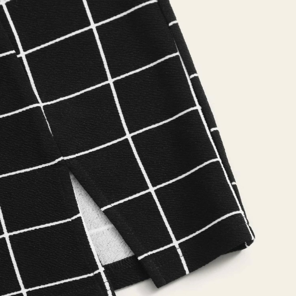 Grid M-Slit Mini Bodycon Skirt - Picture 4 of 5